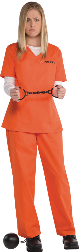 Womens Prison Inmate Orange Outfit With Shirt And Pants Halloween Costume One Size Party City 