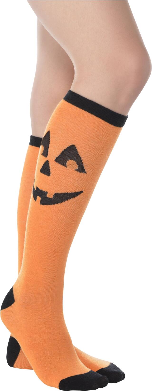 Jack-o'-Lantern Knee-High Socks, Adult, One Size Front_Angled_Right