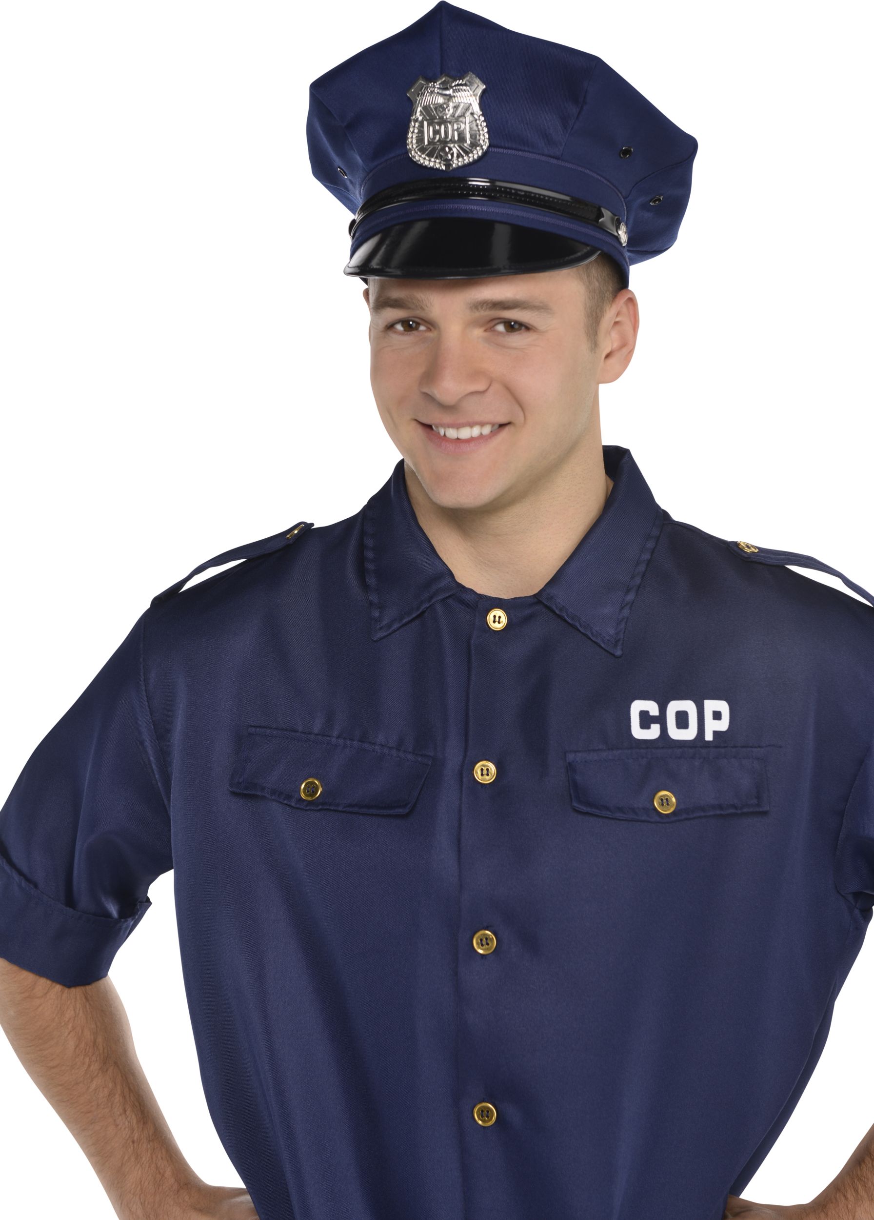 Chapeau de police de luxe, bleu marine, adultes, taille universelle Front_Angled_Left