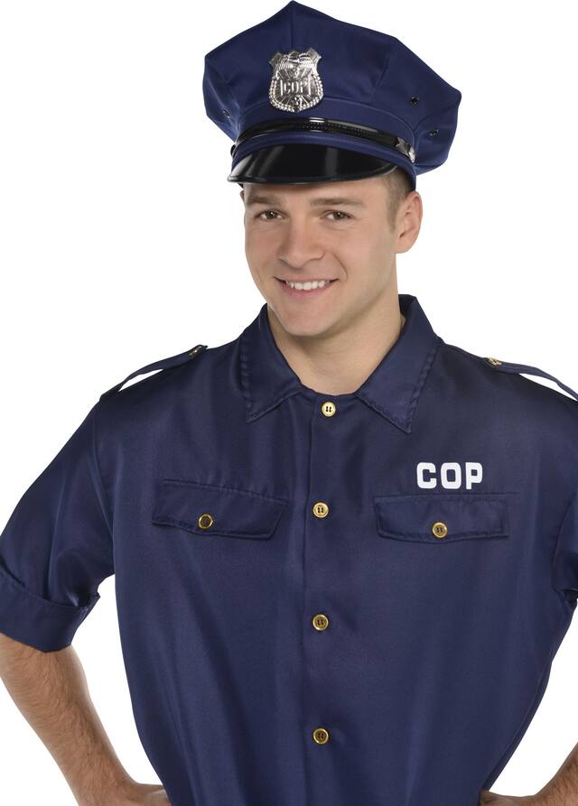 Police Hat Deluxe, Navy Blue, Adult, One Size Front_Angled_Left