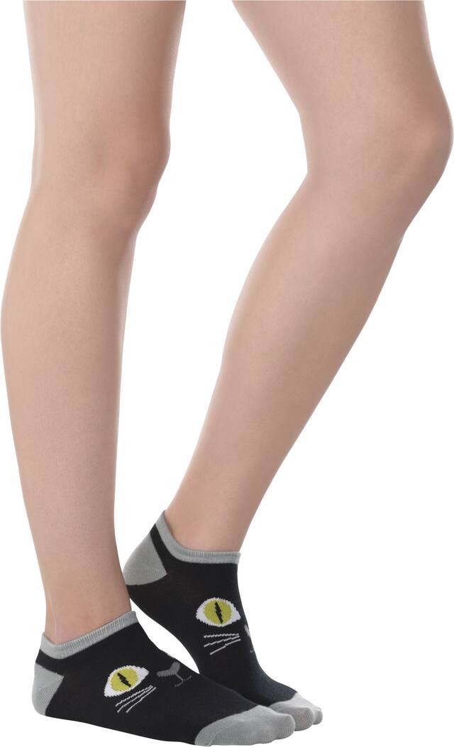 Adult Cat Ankle Socks, Grey/Black, One Size, Wearable Costume Accessory for Halloween Front_Angled_Right