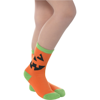 Kids' Jack-O'-Lantern Pumpkin Ankle Socks, Orange/Green, One Size, Wearable Costume Accessory for Halloween Front_Angled_Right