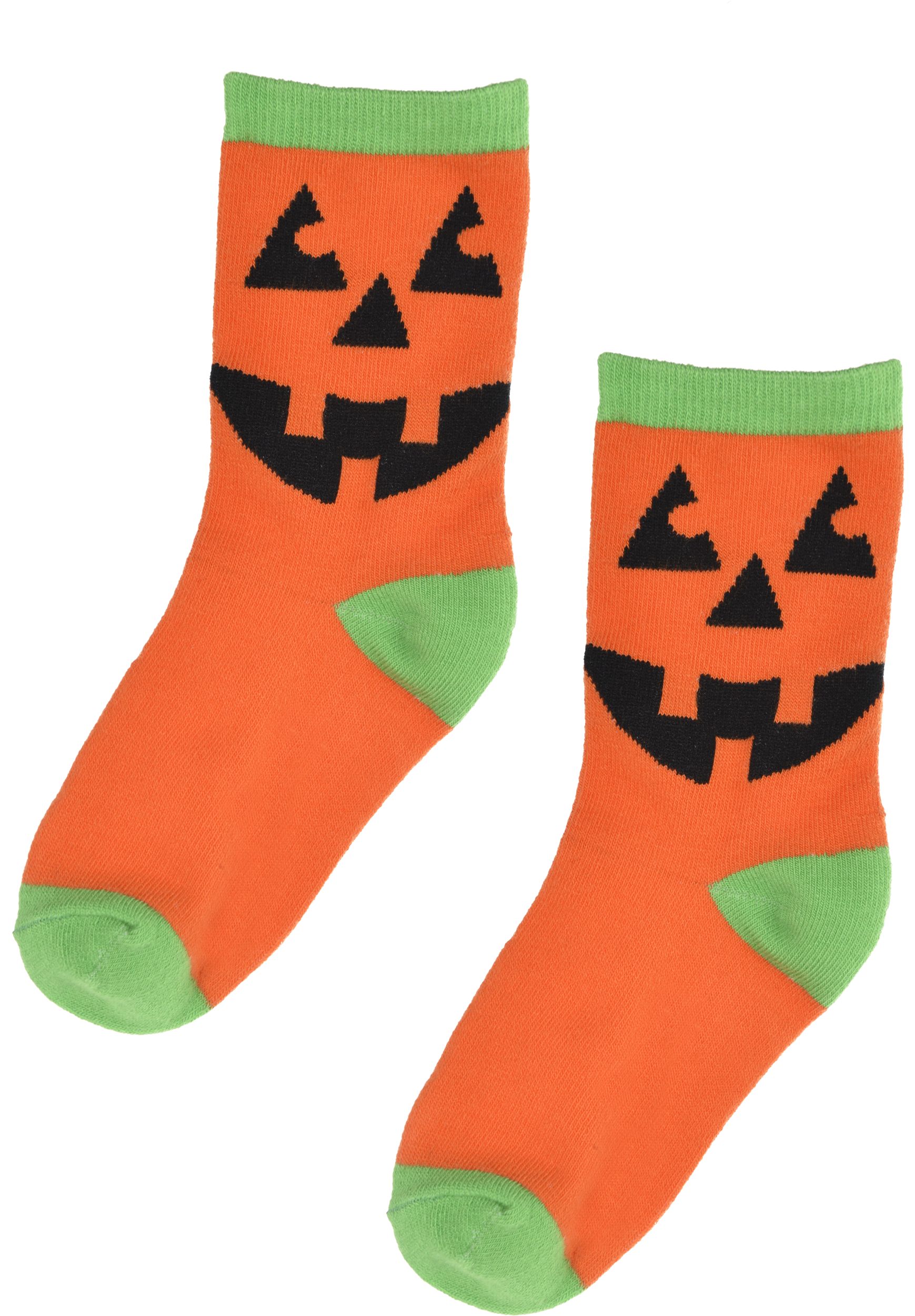 Kids' Jack-O'-Lantern Pumpkin Ankle Socks, Orange/Green, One Size, Wearable Costume Accessory for Halloween Front_Flat