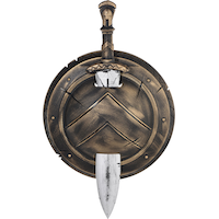 Spartan Combat Sword & Shield Weapon, Gold/Silver, 19-in, 2-pk, Wearable Costume Props for Halloween Front_Flat