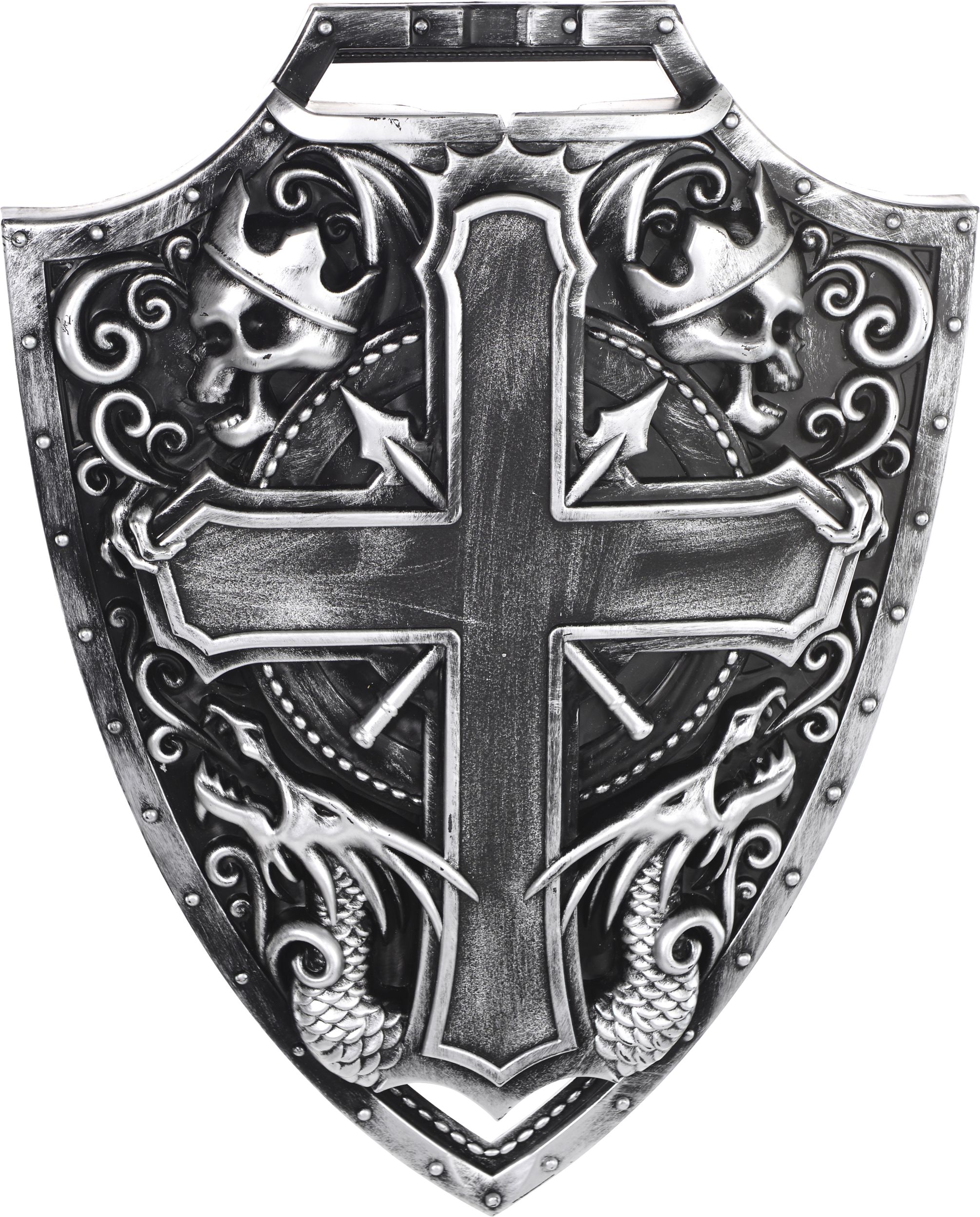 Medieval Crusader Sword & Shield Weapon, Silver, 16.5-in, 2-pk, Wearable Costume Props for Halloween Front_Flat