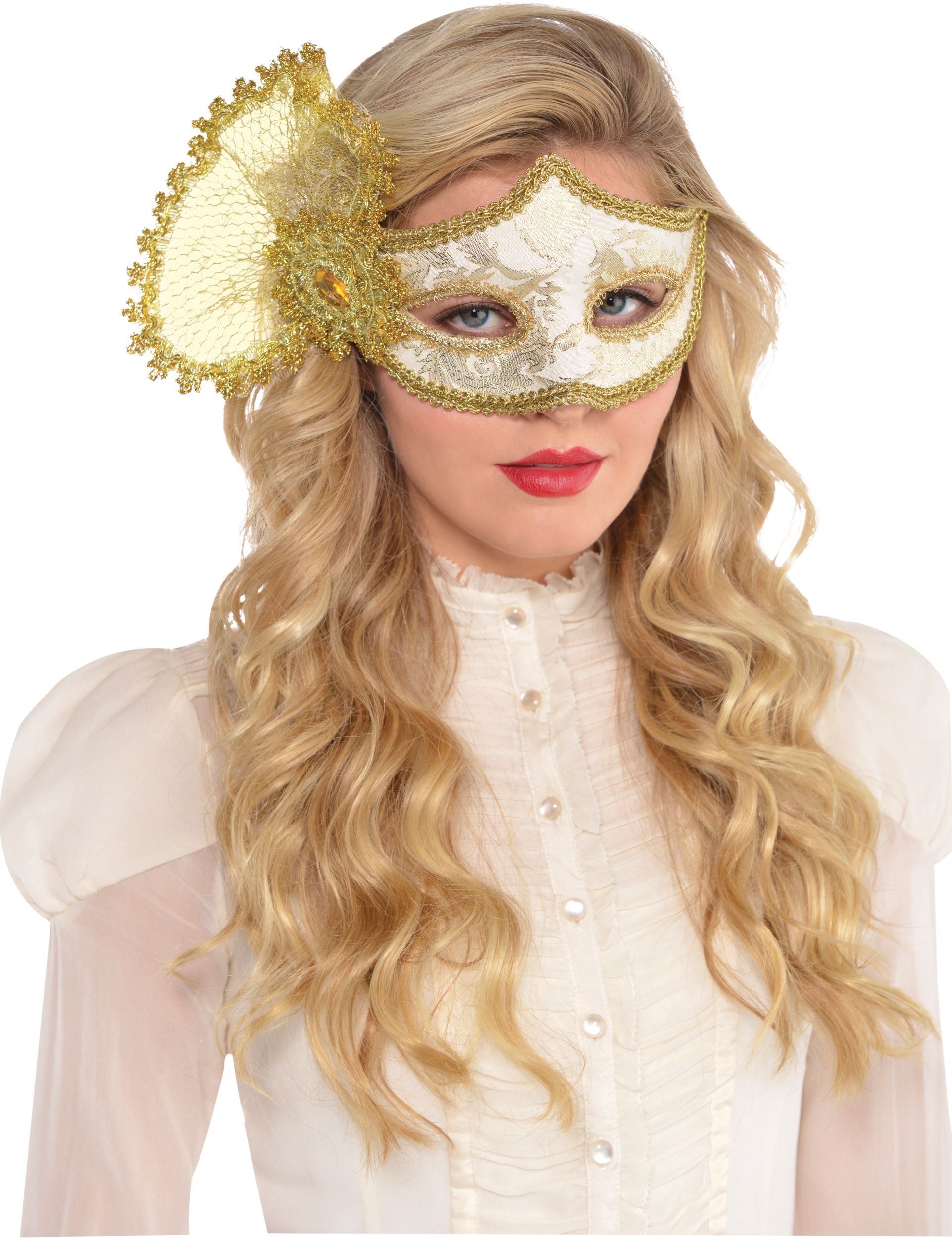 Brocade Parisian Masquerade Mask, Gold Front_Three_Fourths_Angled_Right