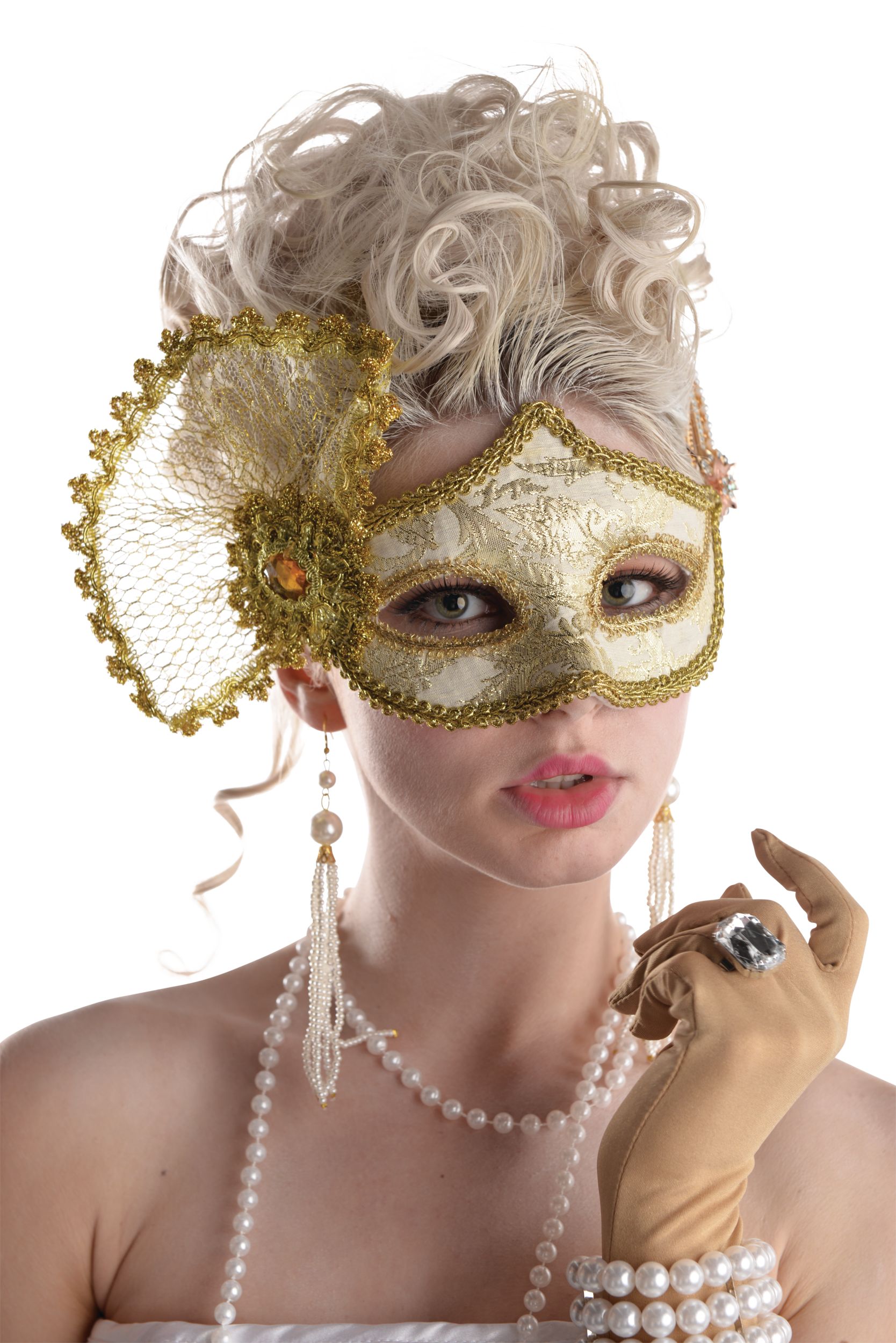 Brocade Parisian Masquerade Mask, Gold Front_Flat