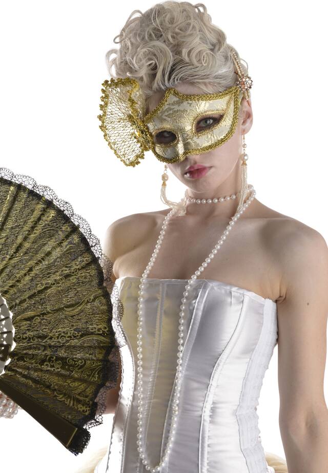 Brocade Parisian Masquerade Mask, Gold Front_Angled_Left