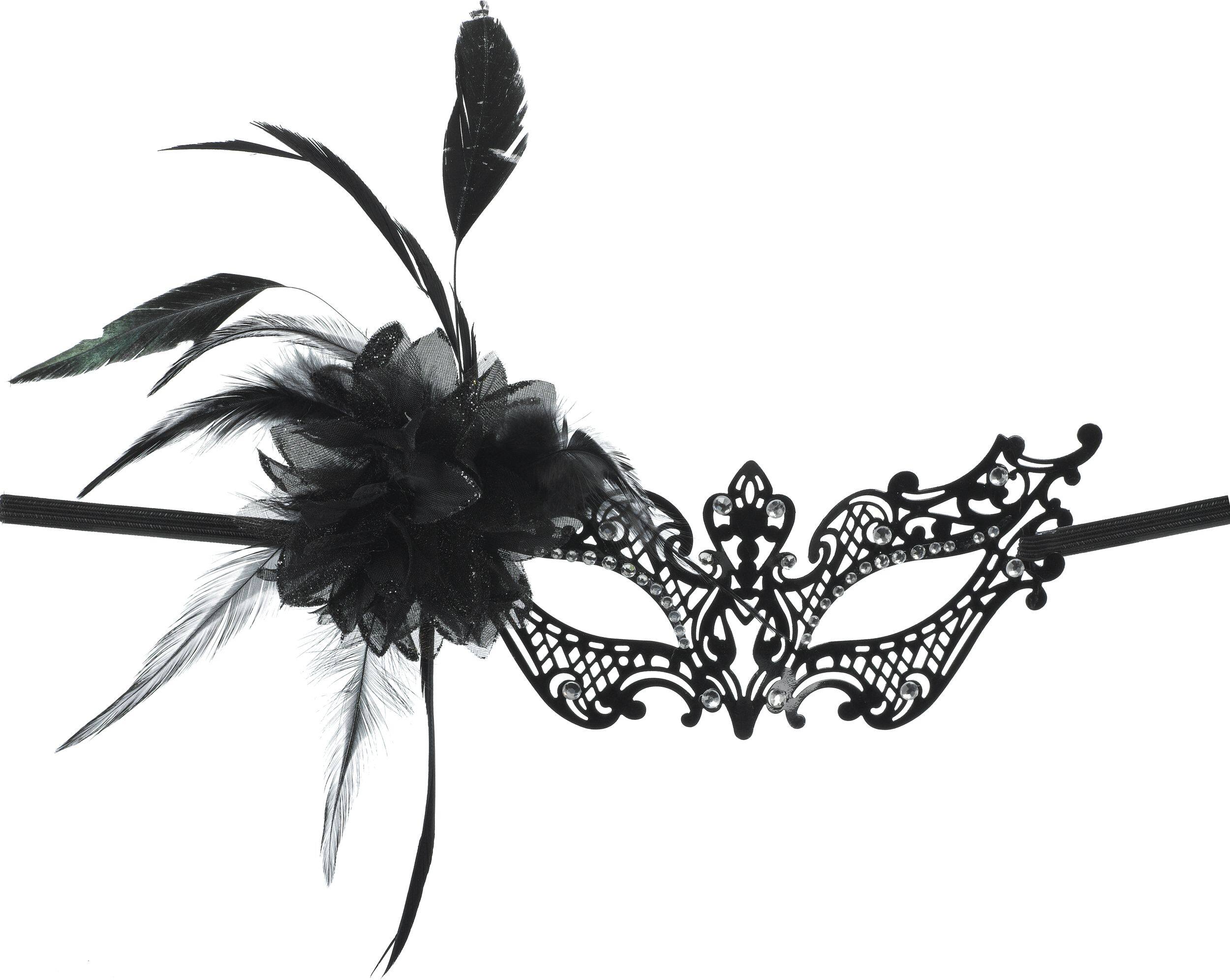 Feather Filigree Flower Masquerade Eye Mask, Black, One Size, Wearable ...