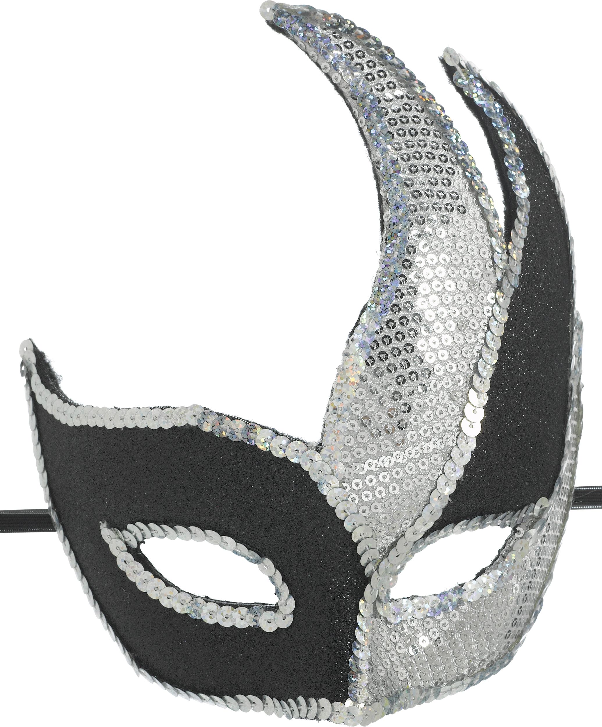 Sequin Masquerade Mask, Black & Silver Front_Flat