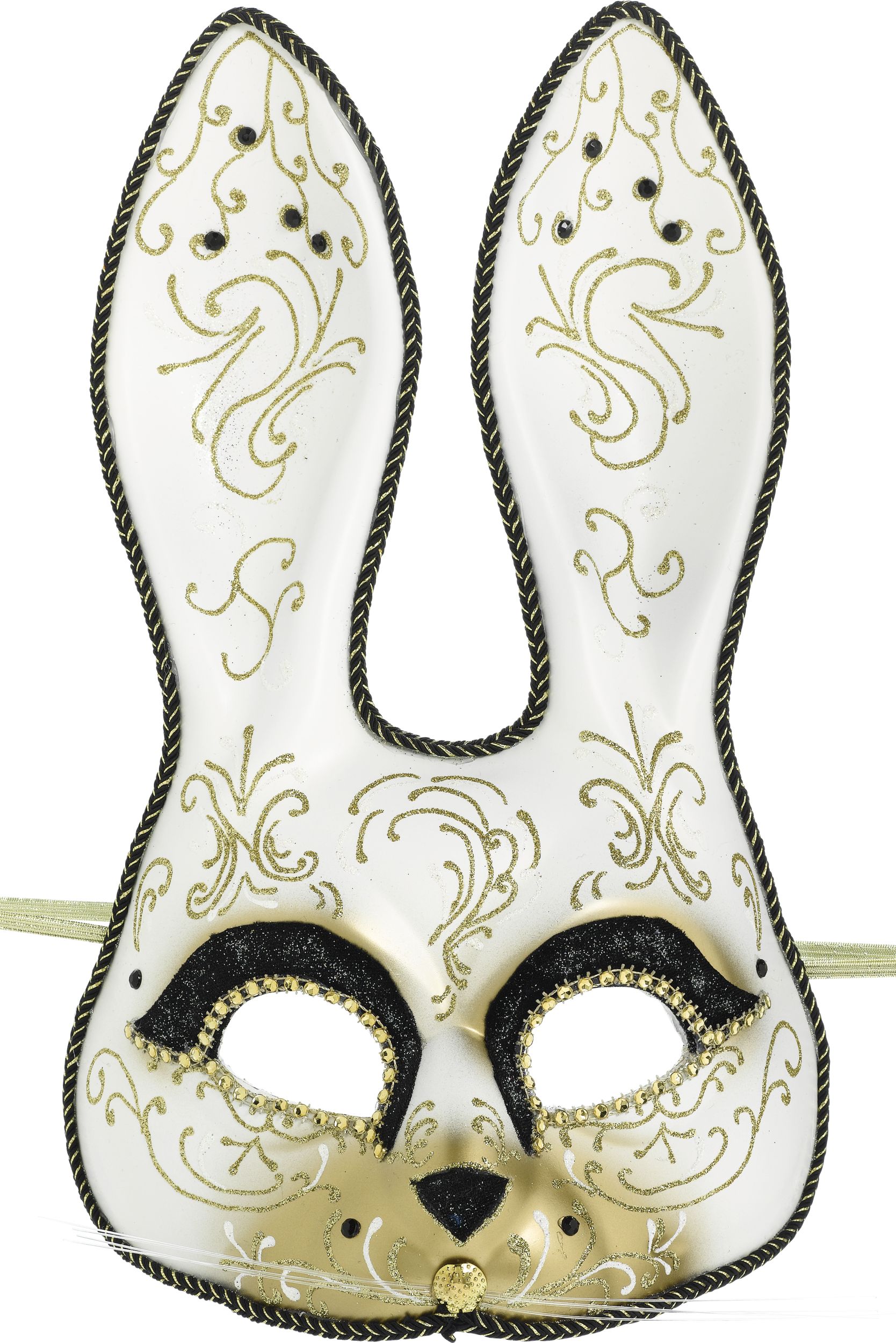 Glitter Scroll Bunny Mask, Gold Front_Flat