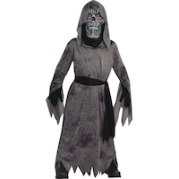 Kids' Ghastly Ghoul Grey Robe with Mask & Belt Halloween Costume, Assorted Sizes Front_Flat