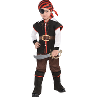 Kids' Pirate Black/Red Outfit with Shirt/Bandana/Boot Covers Halloween Costume, Assorted Sizes Front_Angled_Left