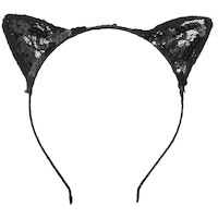 Lace Sequin Cat Ears Headband, Black, One Size, Wearable Costume Accessory for Halloween