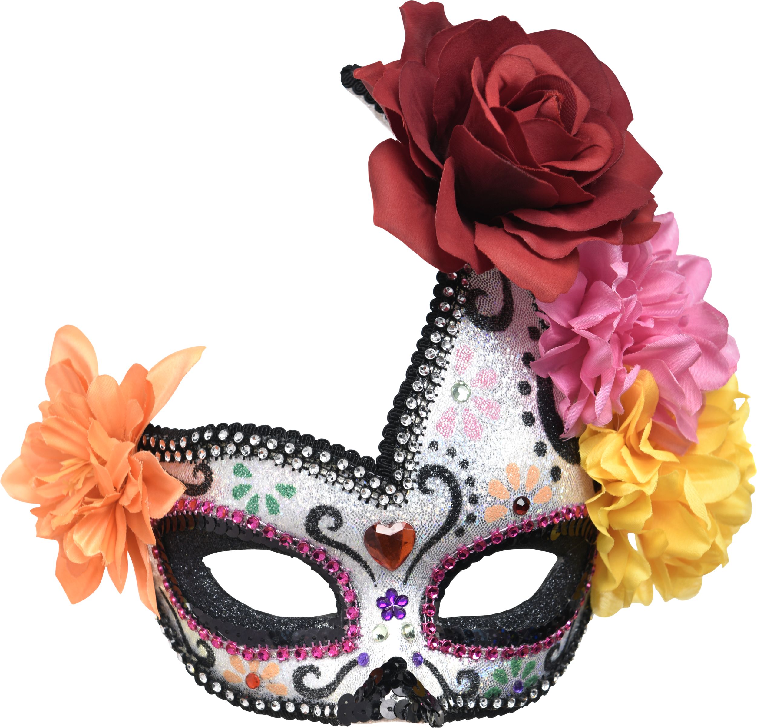Day of the Dead Floral Sugar Skull Masquerade Mask Front_Flat
