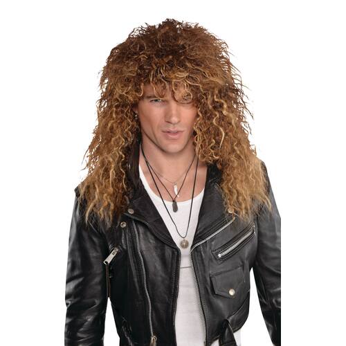 Rocker Curly Long Hair Wig, Brown, One Size, Wearable Costume Accessory for Halloween