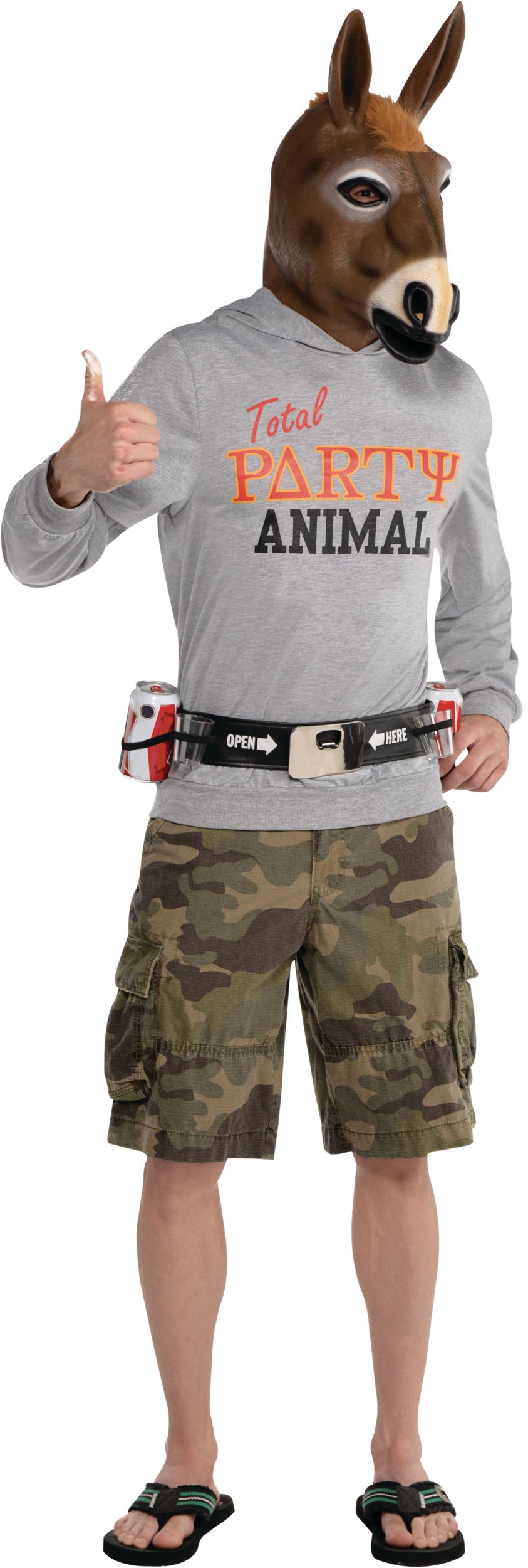 Men's Donkey Grey/Brown Shirt with Mask & Belt Halloween Costume, Assorted Sizes Front_Angled_Right