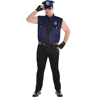 Men's Cop Police Officer Blue Outfit with Shirt/Gloves/Tie Halloween Costume, Assorted Sizes Front_Flat