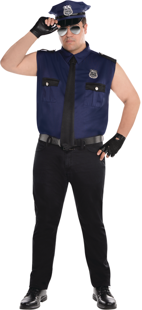 Men's Cop Police Officer Blue Outfit with Shirt/Gloves/Tie Halloween ...