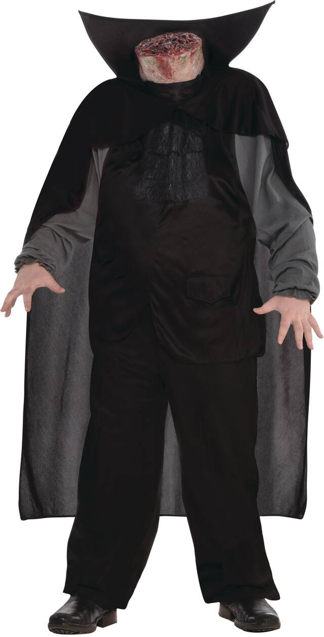 Costume de cavalier sanglant sans tête pour hommes, noir, veste et cape, grande taille Front_Flat