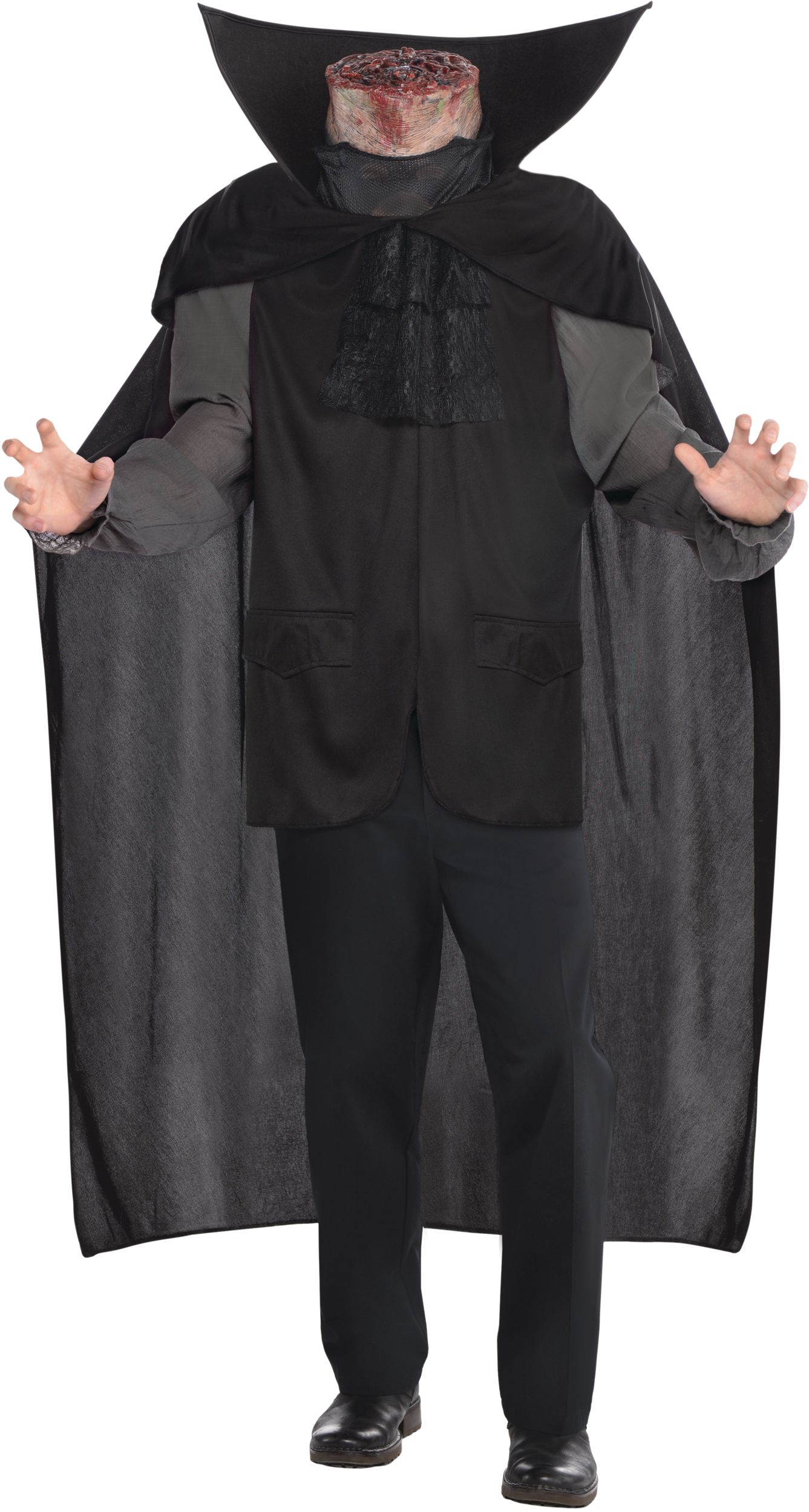 Men's Bloody Headless Horseman Black Outfit with Vest & Cape Halloween Costume, One Size Front_Flat
