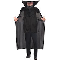Men's Bloody Headless Horseman Black Outfit with Vest & Cape Halloween Costume, One Size Front_Flat