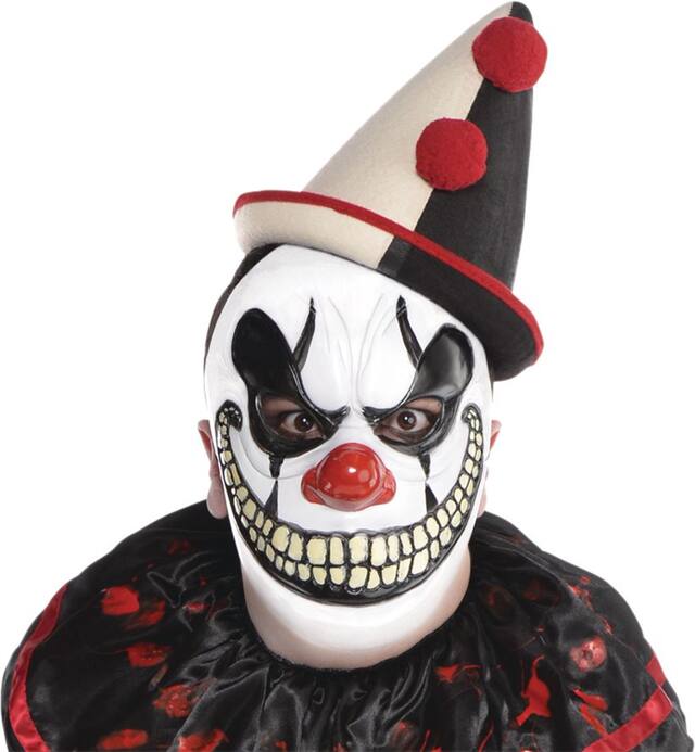 Clown Scary Smiling Mask, Red/White/Black, One Size, Wearable Costume Accessory for Halloween Front_Flat
