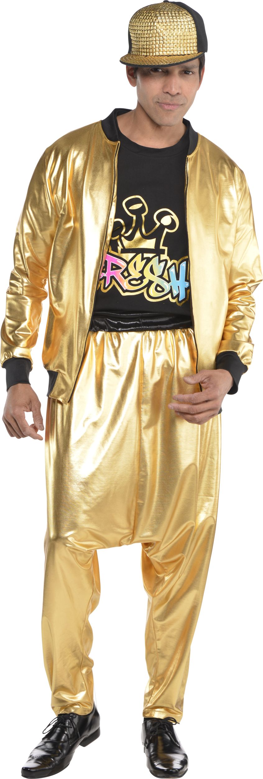 Adult Hip Hop Track Jacket, Gold, One Size, Wearable Costume Accessory for Halloween Front_Flat