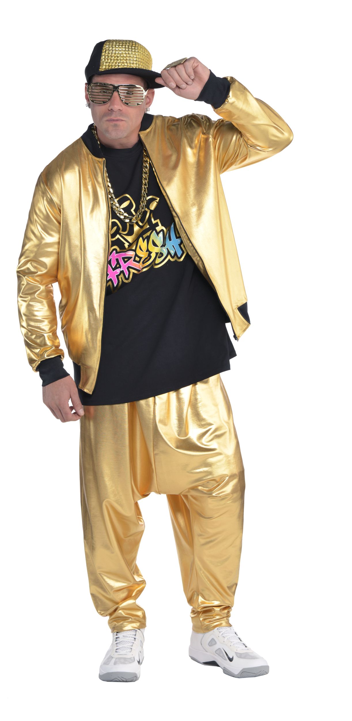 Adult Hip Hop Track Jacket, Gold, One Size, Wearable Costume Accessory for Halloween Front_Flat