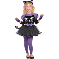 Kids' Cat Black/Purple Dress with Headband/Gloves/Tights Halloween Costume, Assorted Sizes Front_Flat