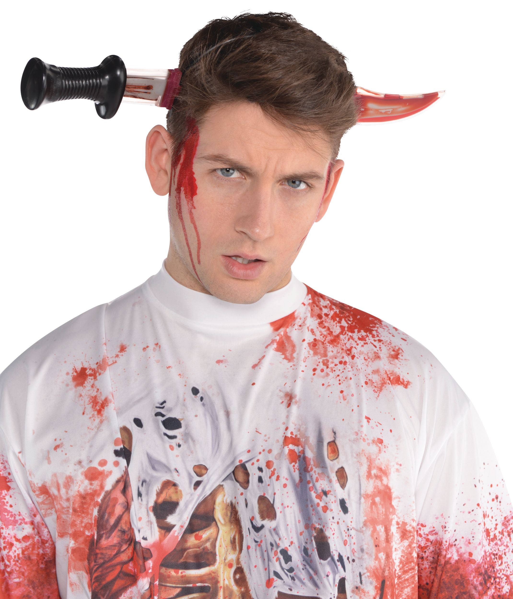 Bleeding Knife through Head Headband, Red/Black, One Size, Wearable Costume Accessory for Halloween Front_Flat