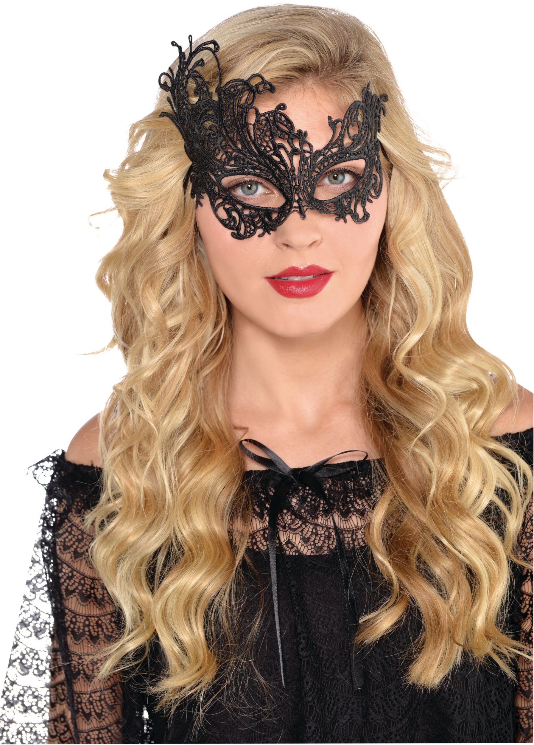 Lace Filigree Masquerade Eye Mask, Black, One Size, Wearable Costume Accessory for Halloween Front_Flat