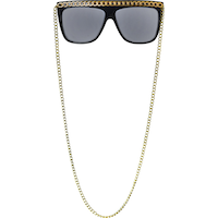 Hip Hop Sunglasses with Chain, Black/Gold, One Size, Wearable Costume Accessory for Halloween Front_Flat