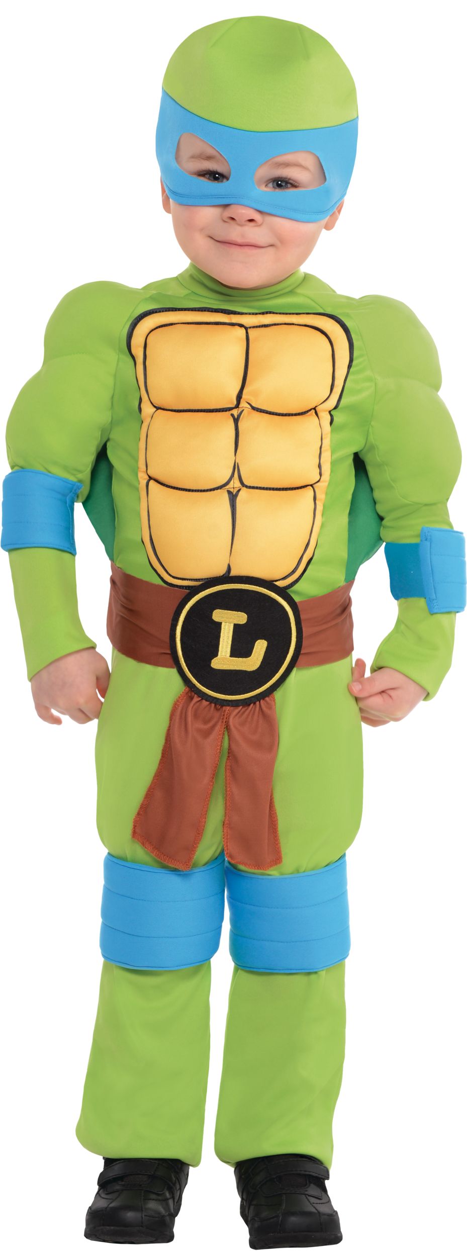 Toddler Teenage Mutant Ninja Turtles Leonardo Green Padded Jumpsuit with Mask Halloween Costume, 3-4T Front_Flat