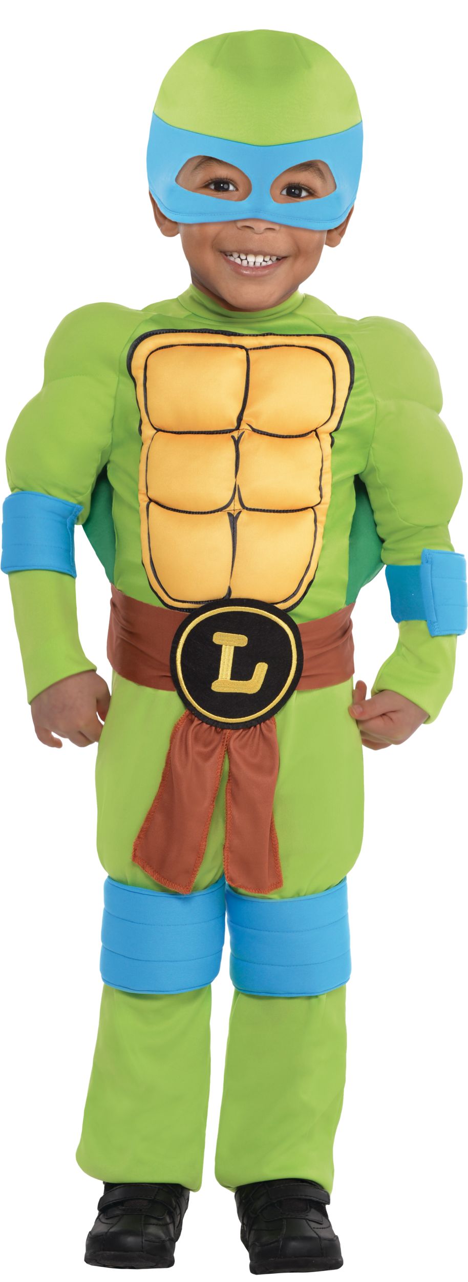 Toddler Teenage Mutant Ninja Turtles Leonardo Green Padded Jumpsuit with Mask Halloween Costume, 3-4T Front_Flat