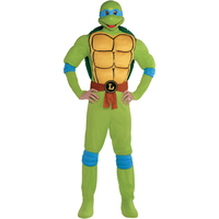 Men's Teenage Mutant Ninja Turtles Leonardo Green Padded Jumpsuit with Mask Halloween Costume, Assorted Sizes Front_Flat