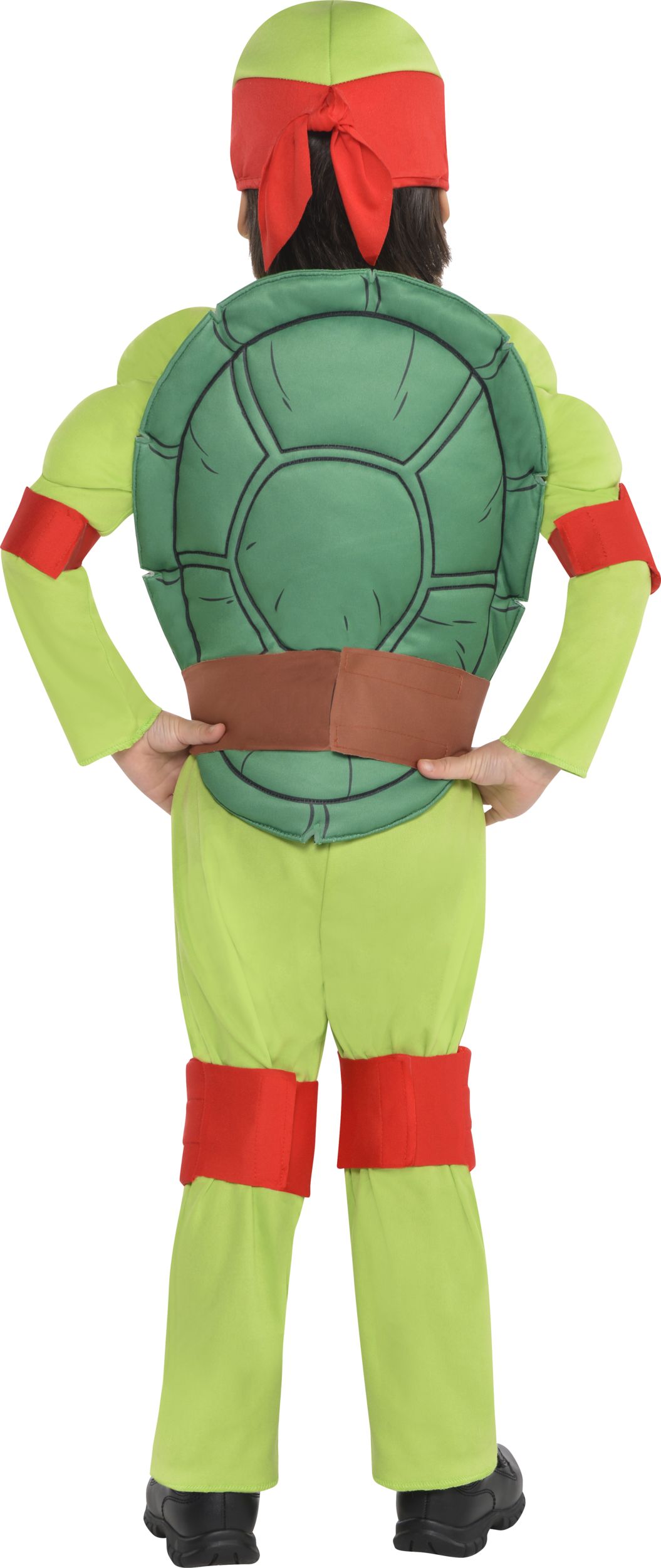 Kids' Teenage Mutant Ninja Turtles Raphael Green Padded Jumpsuit with Mask Halloween Costume, Assorted Sizes Back_Flat