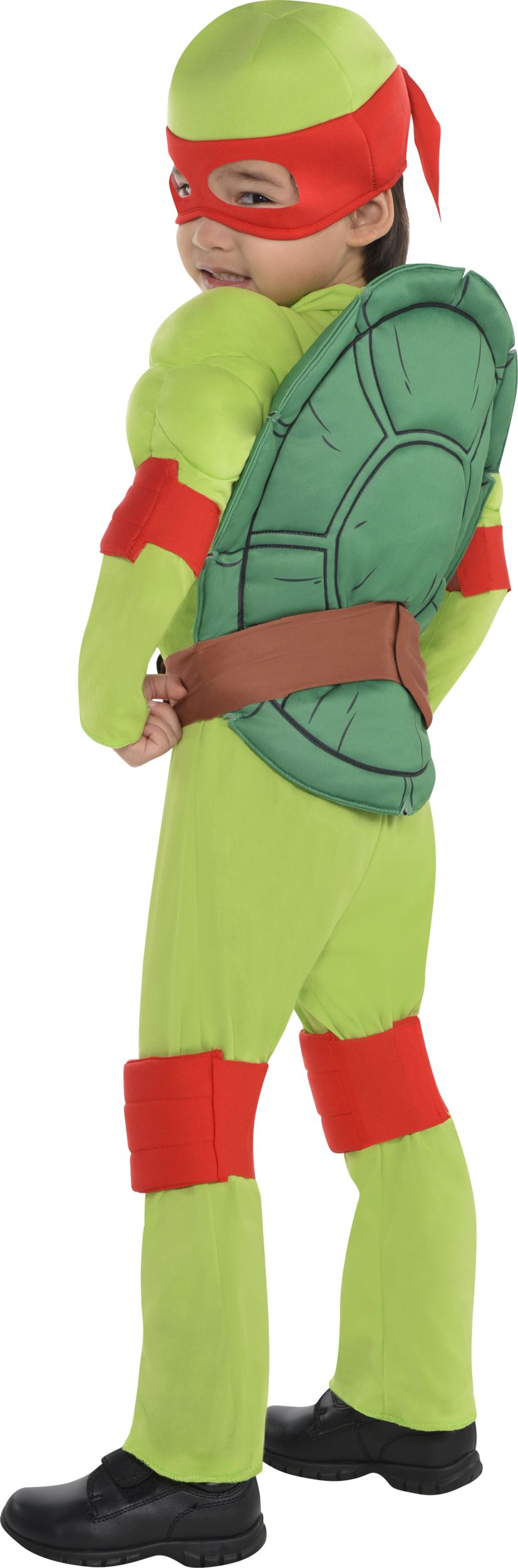 Kids' Teenage Mutant Ninja Turtles Raphael Green Padded Jumpsuit with Mask Halloween Costume, Assorted Sizes Back_Angled_Left