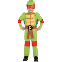 Kids' Teenage Mutant Ninja Turtles Raphael Green Padded Jumpsuit with Mask Halloween Costume, Assorted Sizes Front_Flat