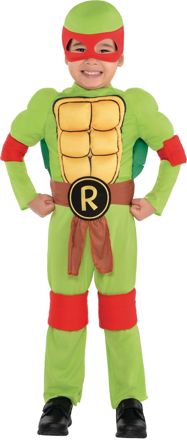 Kids' Teenage Mutant Ninja Turtles Raphael Green Padded Jumpsuit with Mask Halloween Costume, Assorted Sizes Front_Flat