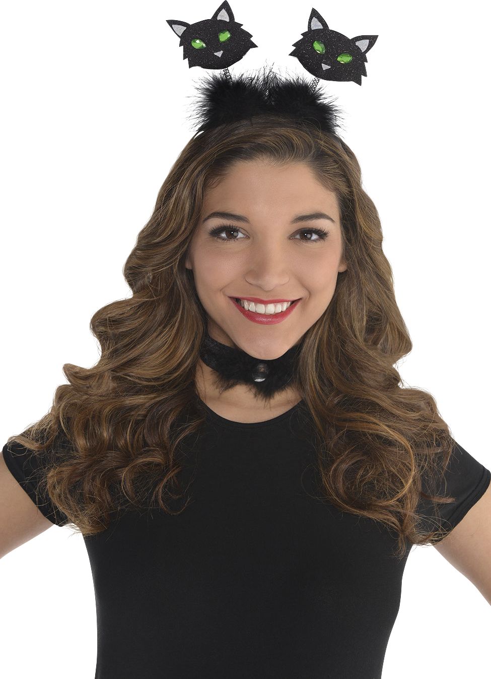 Glitter Cat Furry Head Bopper Headband, Black, One Size, Wearable Costume Accessory for Halloween Front_Flat