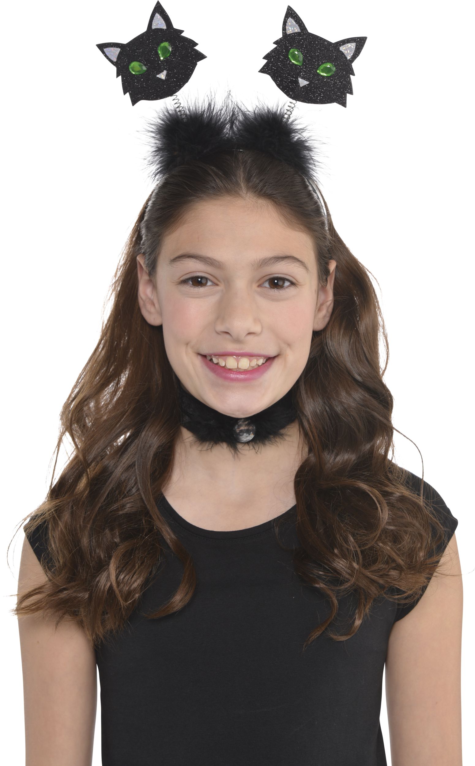 Glitter Cat Furry Head Bopper Headband, Black, One Size, Wearable Costume Accessory for Halloween Front_Flat