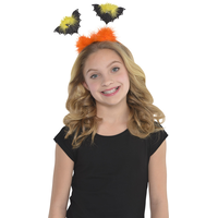Serre-tête avec antennes de chauve-souris scintillantes, noir/orange, taille unique, accessoire de costume à porter pour l'Halloween Front_Flat