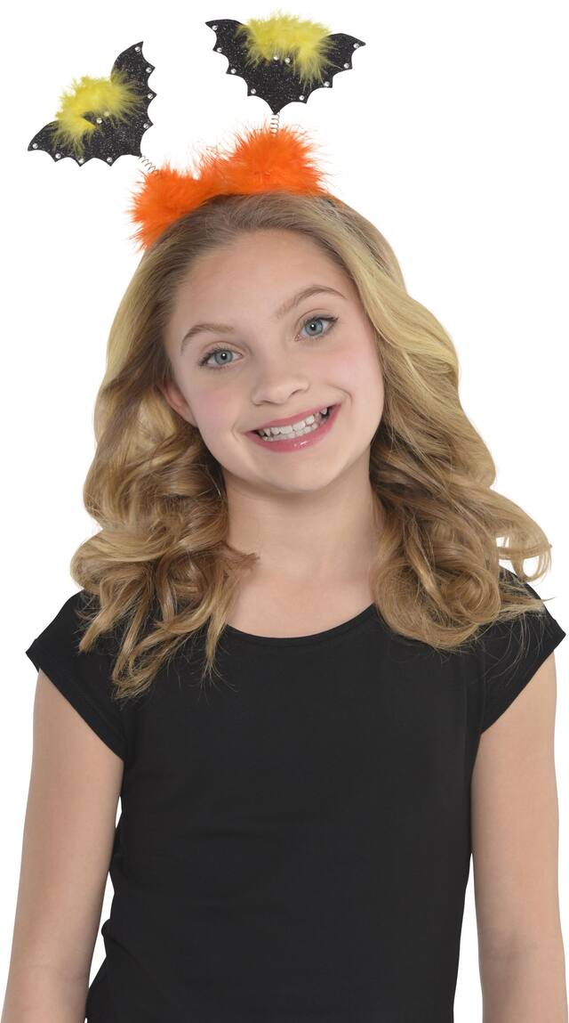 Glitter Bat Head Bopper Headband, Black/Orange, One Size, Wearable Costume Accessory for Halloween Front_Flat
