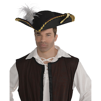 Pirate Captain Hat, Black Front_Angled_Left