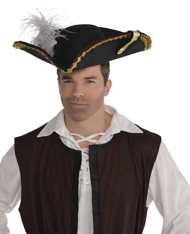Pirate Captain Hat, Black Front_Angled_Left