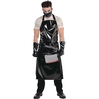 Tenue de boucher en similicuir avec tablier, gants et masque, noir, taille unique, paq. 3 accessoires de costume à porter pour l'Halloween Front_Flat