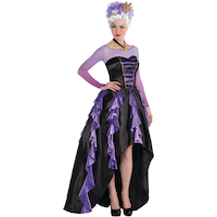 Women's Disney The Little Mermaid Ursula Black/Purple Dress with Crown Halloween Costume, Assorted Sizes Front_Angled_Right