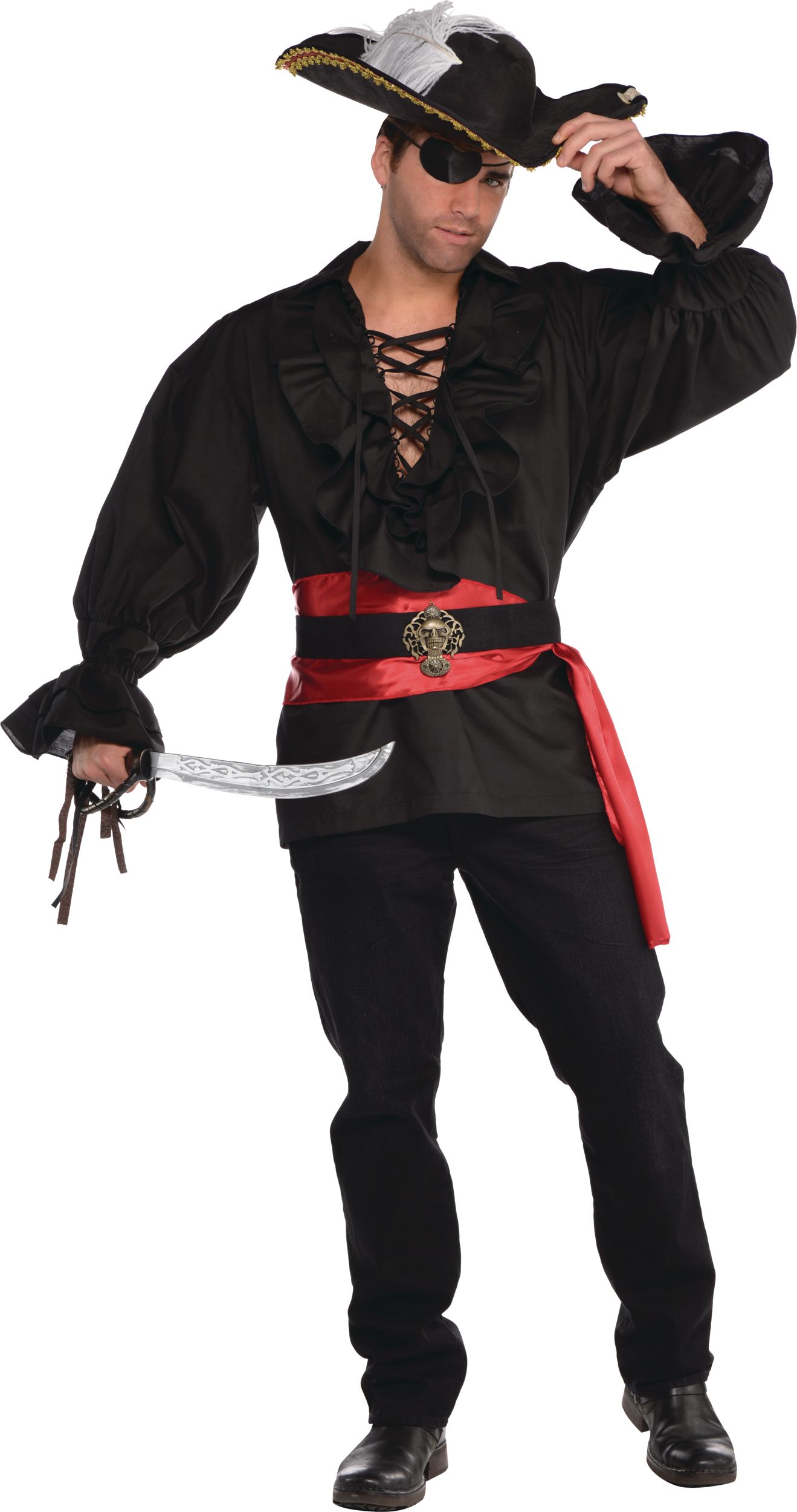 Deluxe Pirate Halloween Costume Shirt, Black, One Size Composite_or_Mixed