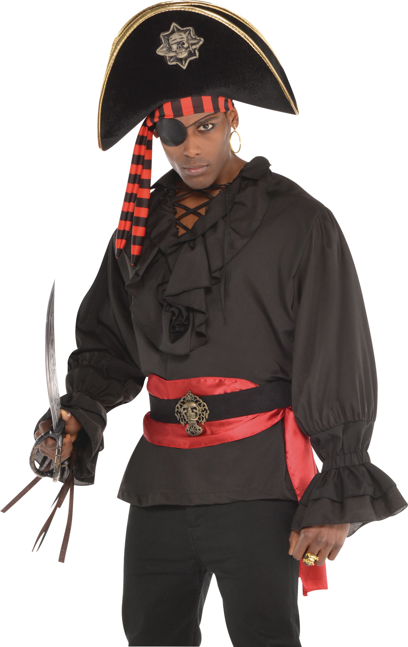 Deluxe Pirate Halloween Costume Shirt, Black, One Size Front_Flat